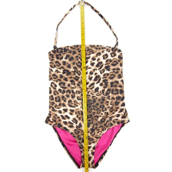 VINTAGE 90s Guess Strappy Halter Neck One Piece Swimsuit Cheetah Print Y2k Brown - Picture 4 of 9
